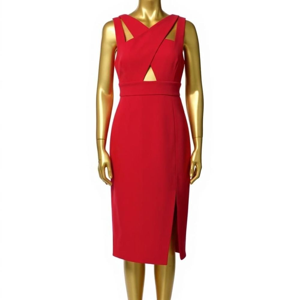 Nicholas Ponte Diamond Cut-Out Sleeveless Scuba Midi Cocktail Dress Red Size 2